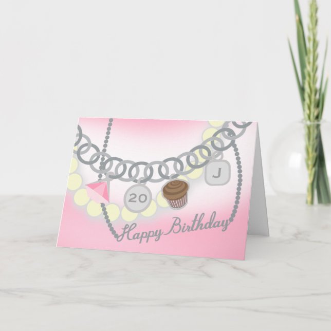 Charm Bracelet & Pearls Jewellery Birthday Card (Front)