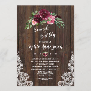 Charm Burgundy Floral Brunch Bubbly Bridal Shower Invitation