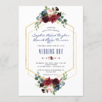 Charm Burgundy Floral Gold Hexagon Frame Wedding