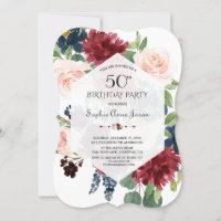 Charm Burgundy Floral Hexagon Frame 50th Birthday