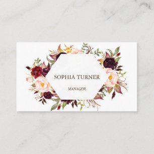 Charm Burgundy Marsala Floral Geometric Business Card