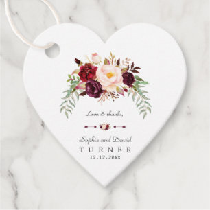 Charm Burgundy Marsala Floral Handwriting Wedding Favour Tags