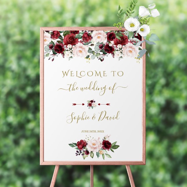 Charm Burgundy Pink Floral Welcome Wedding Sign (Creator Uploaded)