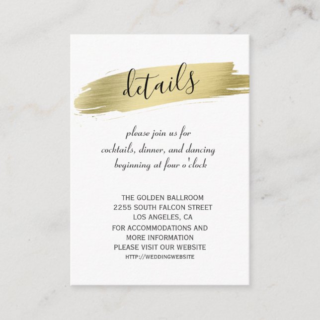 Charm Calligraphy Gold Stroke Wedding Details Enclosure Card (Front)
