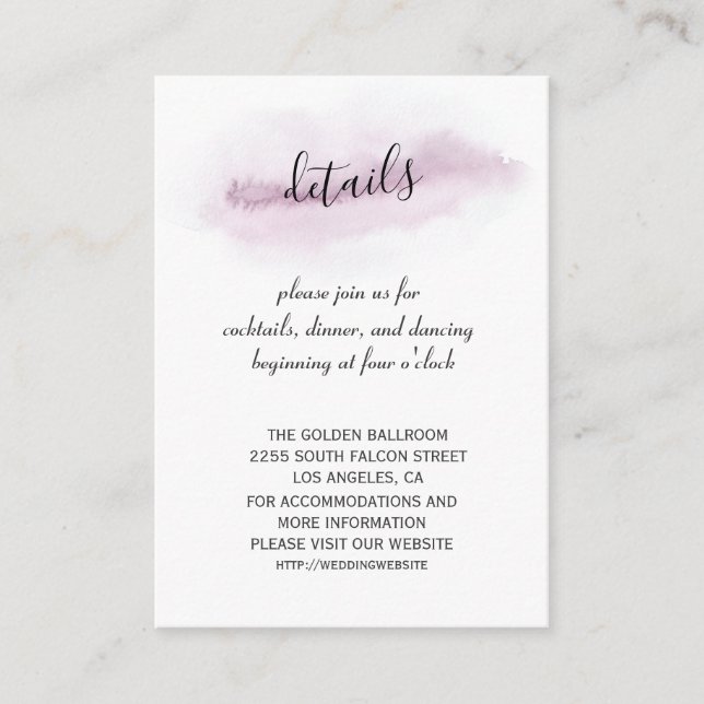 Charm Calligraphy Pink Watercolour Wedding Details Enclosure Card (Front)