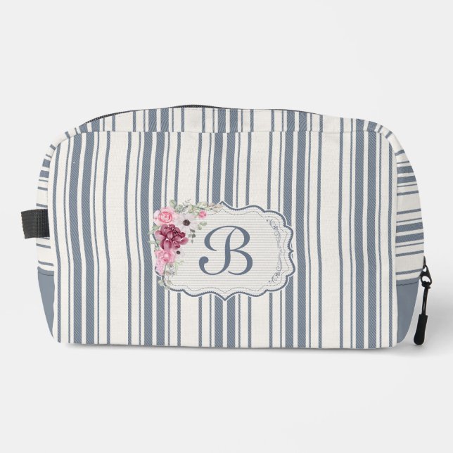 Charm French Farmhouse Blue and white Striped Dopp Kit (Front)