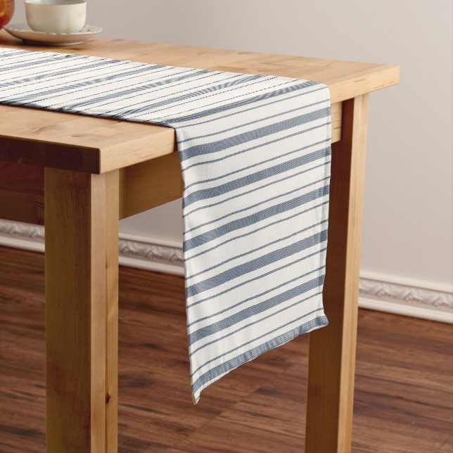 Charm French Farmhouse Blue and white Striped Long Table Runner (In Situ)
