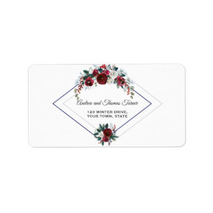 Charm Geometric Burgundy Floral Pine Navy Wedding Label