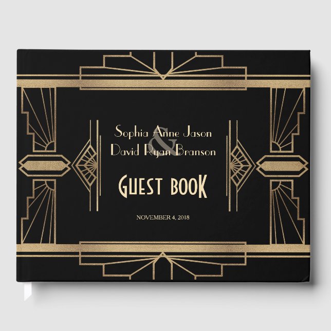 Charm Gold Roaring 20's Great Gatsby 1920s Wedding Guest Book (Front)