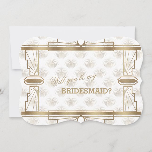 Charm Gold White Great Gatsby Be My Bridesmaid Invitation (Front)