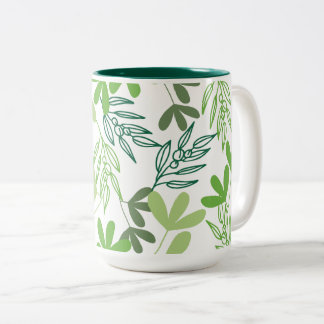 Charm Green Shading Leaves Pattern Two-Tone Coffee Mug