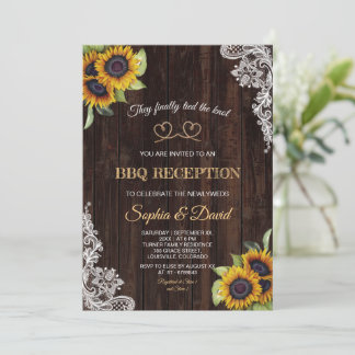 Charm Lace Rope We Tied The Knot Sunflowers BBQ Invitation