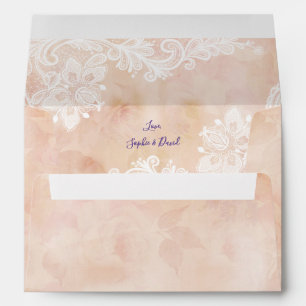 Charm Lace Roses Old Paper Wedding Return Address Envelope