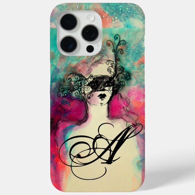 CHARM /Lady With Mask Monogram Pink Teal Green Case-Mate iPhone Case (Back)