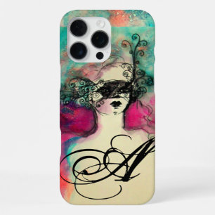 CHARM /Lady With Mask Monogram Pink Teal Green iPhone 16 Pro Max Case
