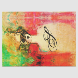 CHARM /Lady With Mask Monogram Pink Teal Green Tis Tissue Paper