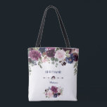 Charm Lavender Navy Blue Floral Bloom Bridesmaid Tote Bag<br><div class="desc">Charming card design featuring gorgeous watercolour lavender & navy blue flowers bouquets, floral divider, beautiful handwriting script and special fonts. It could be a great choice for any season wedding, especially, for fall weddings and winter. Use Customise tool to add your info, make changes. For matching items, please, visit my...</div>