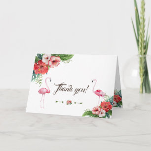 Charm Luau Flamingo Tropical Floral Thank  you Card