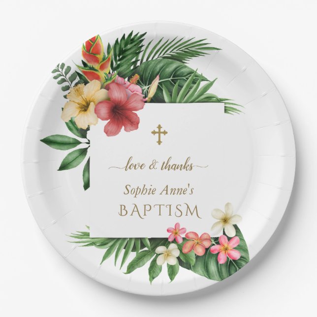 Charm Lush Tropical Garden Flowers Bloom Wedding  Paper Plate (Front)
