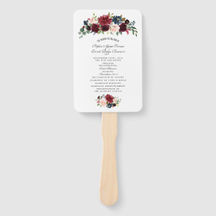 Charm Merlot Navy Blue Floral Wedding Program Hand Fan