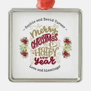 Charm Merry Christmas Happy New Year Typography Metal Tree Decoration