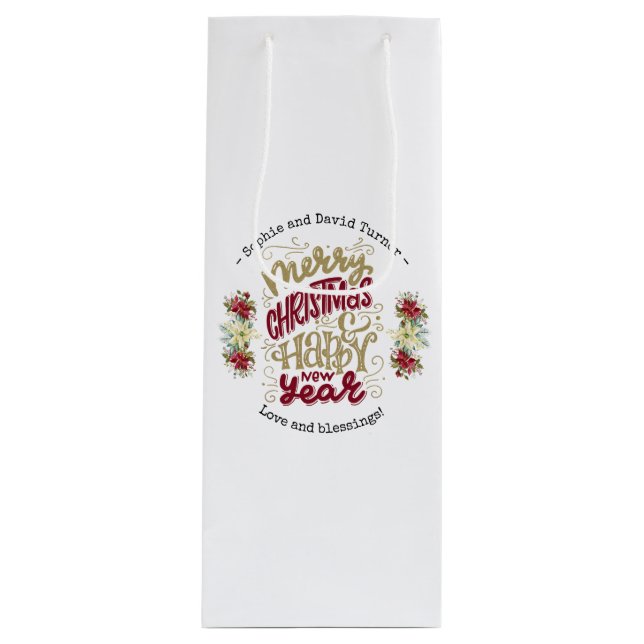 Charm Merry Christmas Happy New Year Typography Wine Gift Bag (Front)