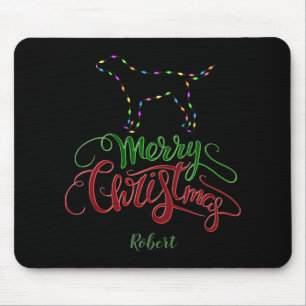 Charm Merry Christmas Light Bulbs Dog Monogram Tod Mouse Pad