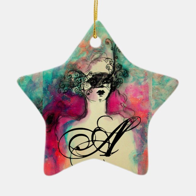 CHARM MONOGRAM,star Ceramic Tree Decoration (Front)