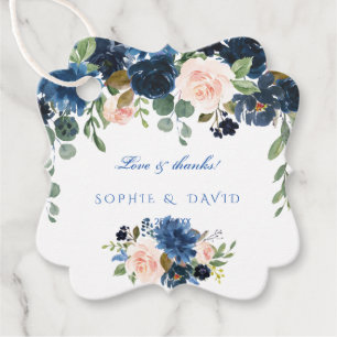 Charm Navy Blue Blush Flowers Bloom Wedding Favour Tags
