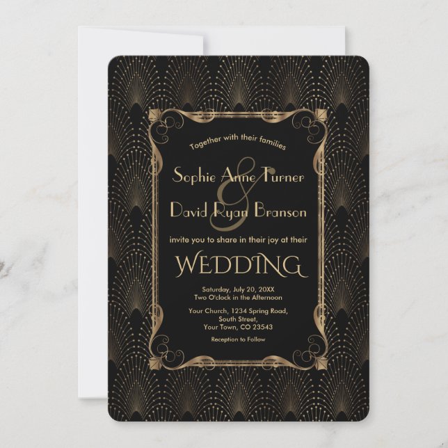 Charm Old Hollywood Black Great Gatsby Wedding Invitation (Front)