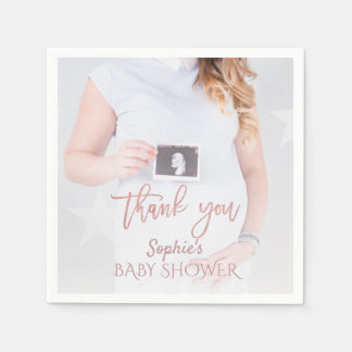 Charm Photo Baby Shower Rose Gold Thank you Napkin