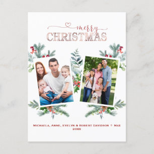 Charm Photo Rose Gold Merry Christmas Calligraphy Holiday Postcard