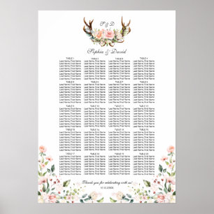 Charm Pink Blush Floral Antlers Seating Chart