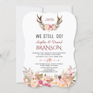 Charm Pink Blush Floral Antlers WE STILL DO Invitation