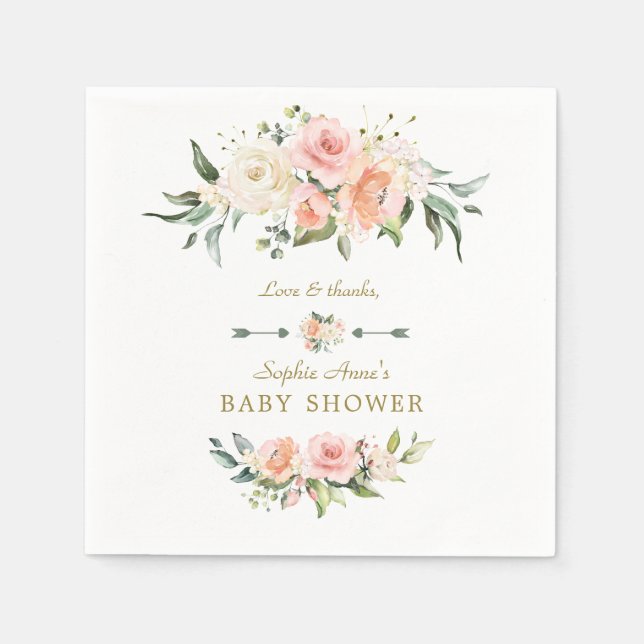 Charm Pink Blush Flowers Frame Baby Shower Napkin (Front)