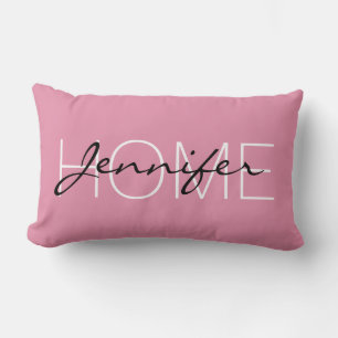 Charm pink colour home monogram lumbar cushion