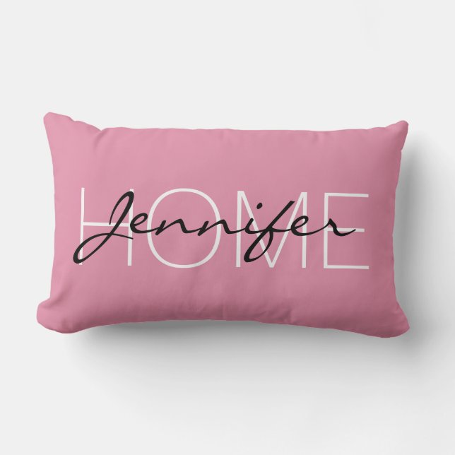 Charm pink colour home monogram lumbar cushion (Front)