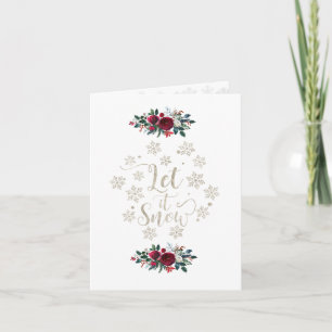 Charm Red Flowers Pine Photo Holiday Let It Snow Invitation