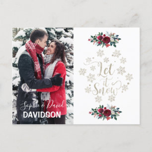 Charm Red Flowers Pine Photo Holiday Let It Snow Invitation Postcard