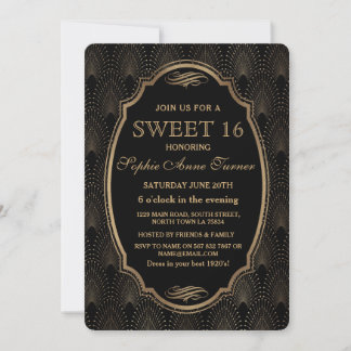 Charm Roaring 20s Great Gatsby Art Deco Sweet 16 Invitation