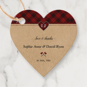 Charm Rustic Red Buffalo Plaid Monogram Wedding Favour Tags