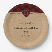 Charm Rustic Red Buffalo Plaid Monogram Wedding