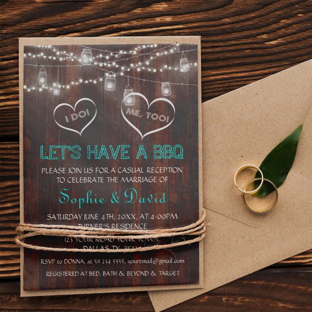 Charm Rustic String Lights Old Wood I DO BBQ Invitation (Creator Uploaded)