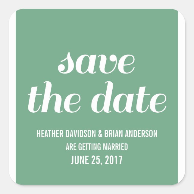 Charm Save the Date Stickers, Green Square Sticker (Front)