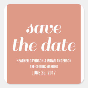Charm Save the Date Stickers, Orange Square Sticker