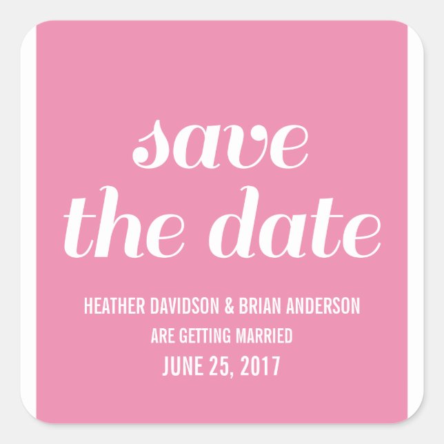 Charm Save the Date Stickers, Pink Square Sticker (Front)