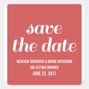 Charm Save the Date Stickers, Red Square Sticker
