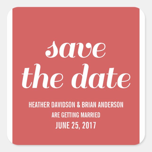 Charm Save the Date Stickers, Red Square Sticker (Front)
