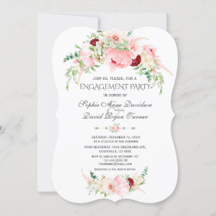 Charm Spring Watercolor Peonies Bloom Engagement Invitation