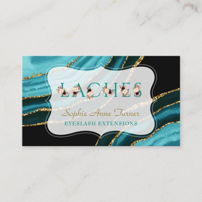 Charm Turquoise Agate Gold Floral Letter Laches Business Card (Front)